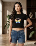 Womens - Butterfly Rainbow Graphic Crop T-Shirt.