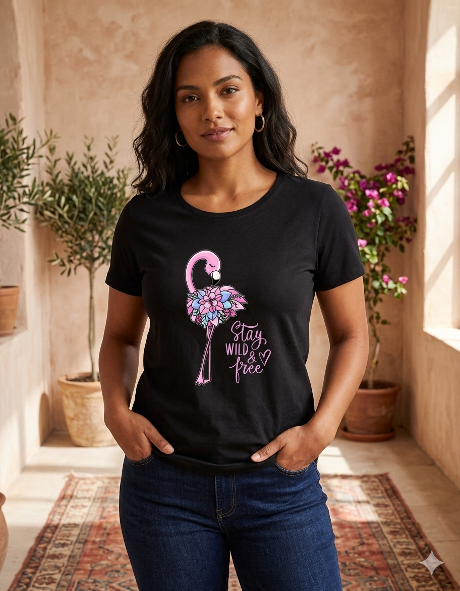 Flamingo – "Stay Wild & Free" Women's Tee