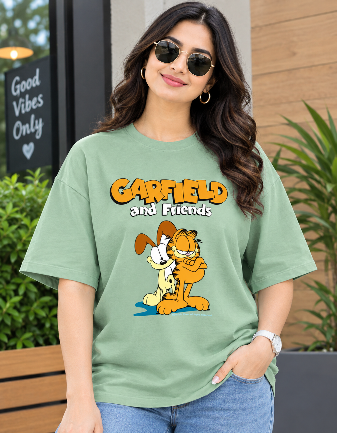 Garfield & Friends – Classic Cartoon Printed Unisex Terry Oversized Tee