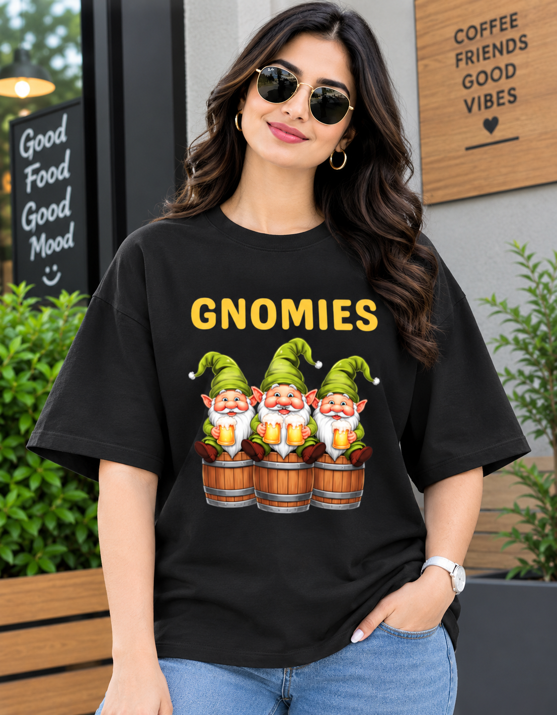 Gnomies Beer Party Graphic Unisex Terry Oversized Tee