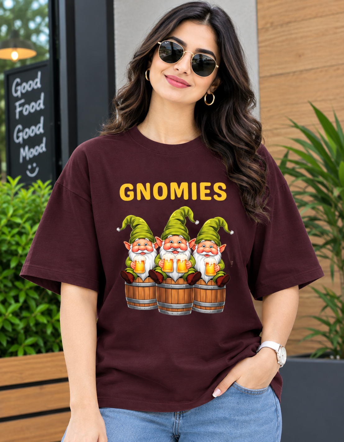 Gnomies Beer Party Graphic Unisex Terry Oversized Tee