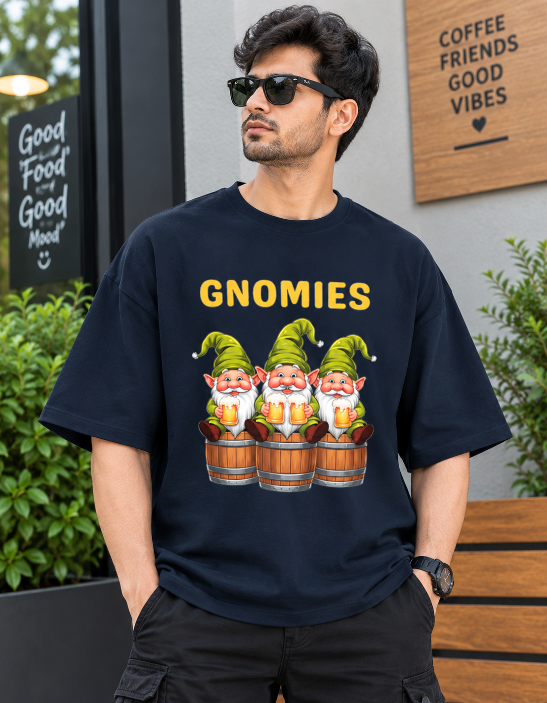 Gnomies Beer Party Graphic Unisex Terry Oversized Tee