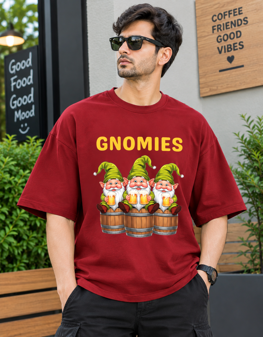 Gnomies Beer Party Graphic Unisex Terry Oversized Tee