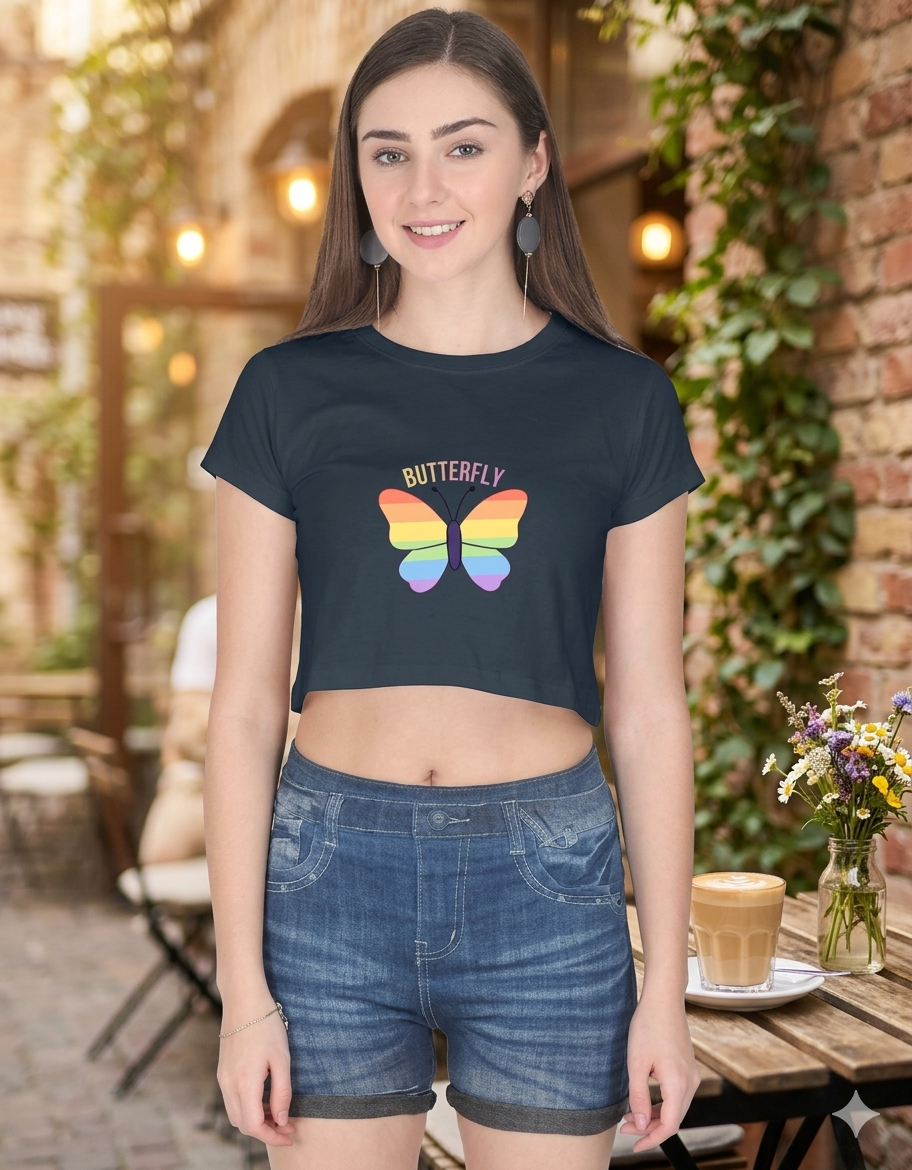 🦋 Rainbow Butterfly - Crop Top Tee
