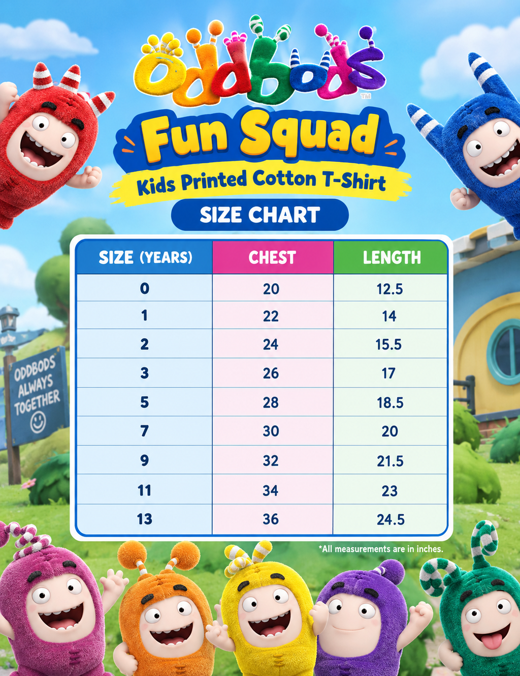 Oddbods Fun Squad – Kids Printed Cotton T-Shirt