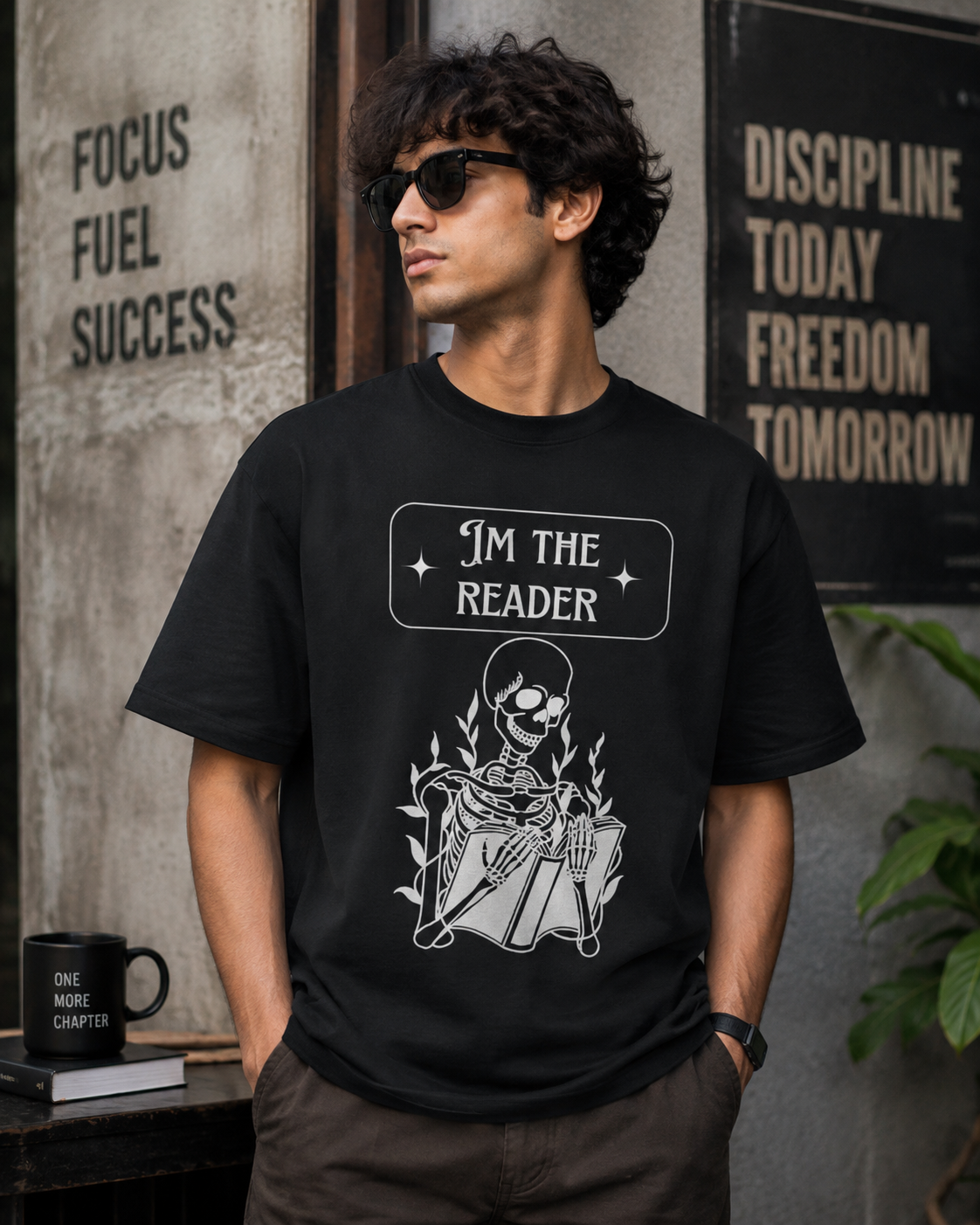 The Reader" Skeleton - Unisex Oversized Tee