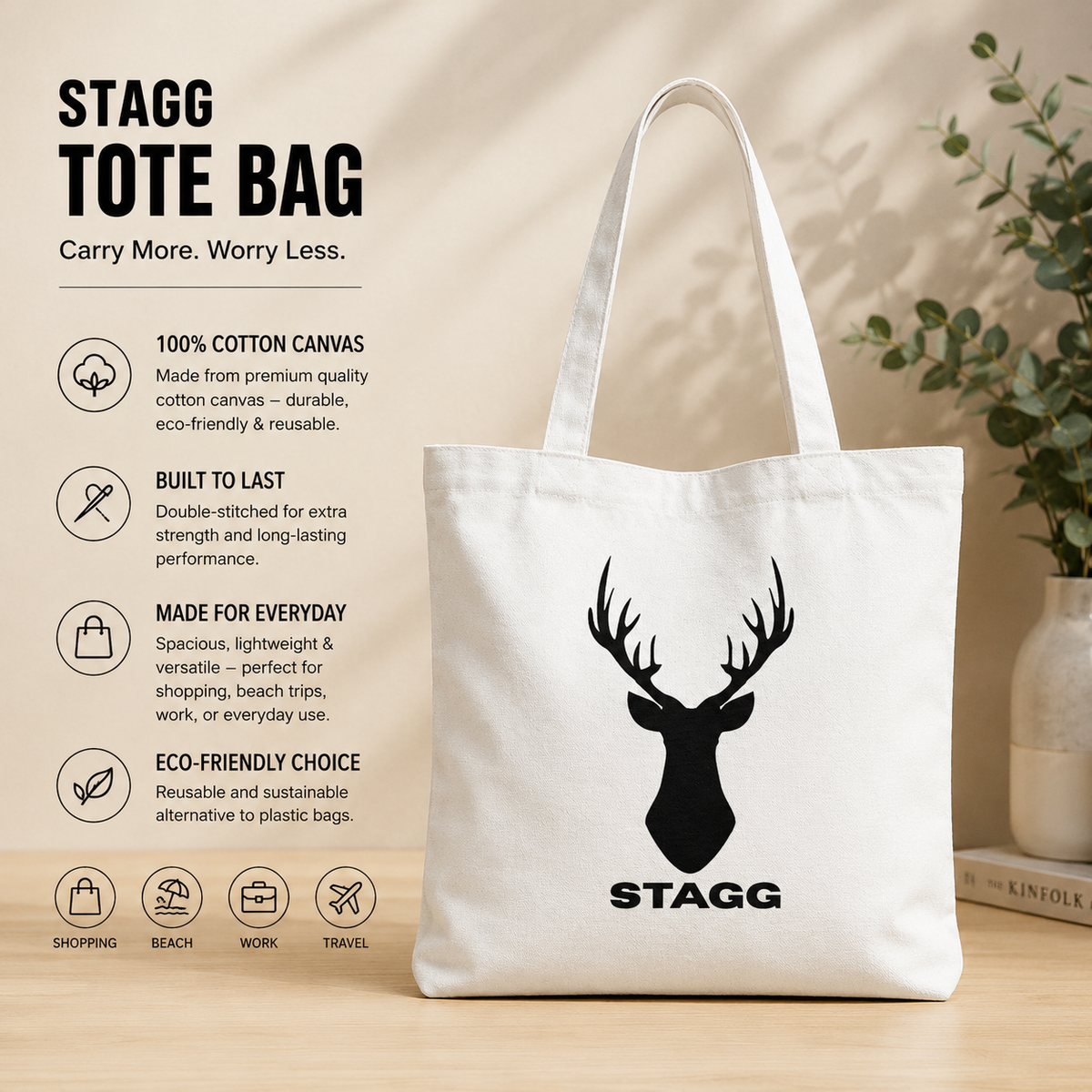STAGG Cotton Canvas Tote Zipper Bag