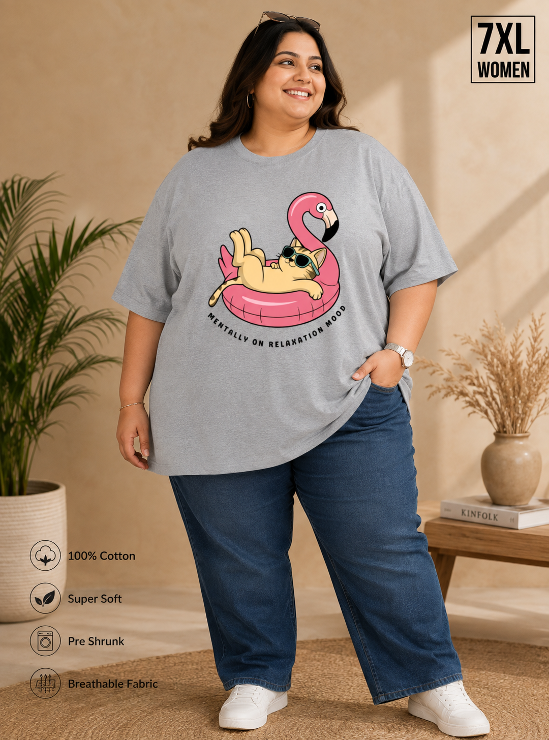 Women's - Plus Size Printed Oversized Tee