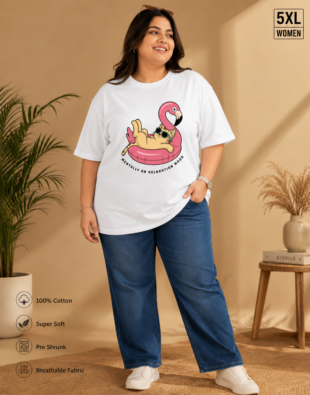 Women's - Plus Size Printed Oversized Tee