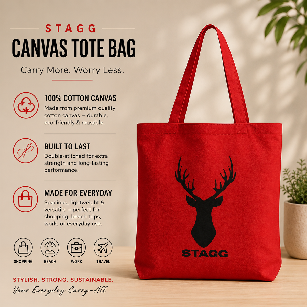 STAGG Cotton Canvas Tote Zipper Bag