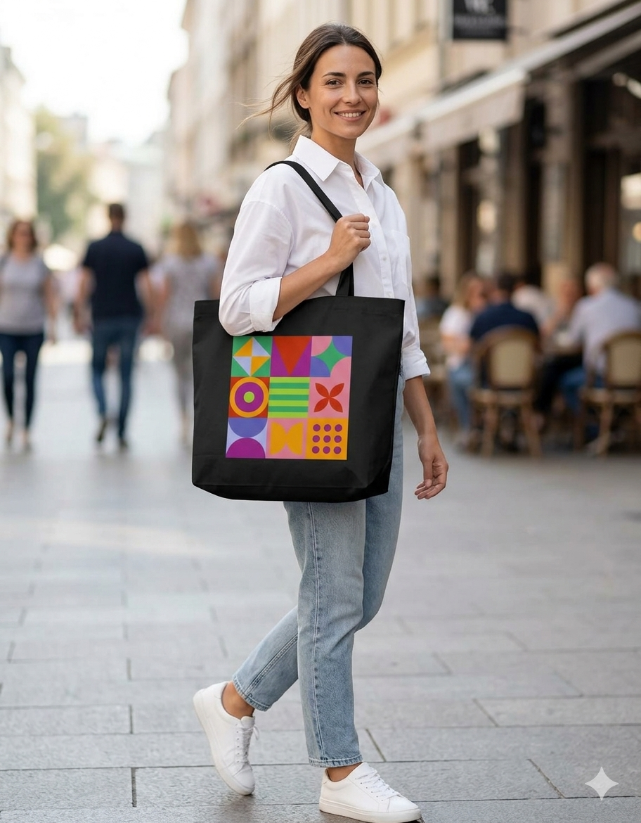 Bauhaus Grid - Large Shoulder Tote Bag
