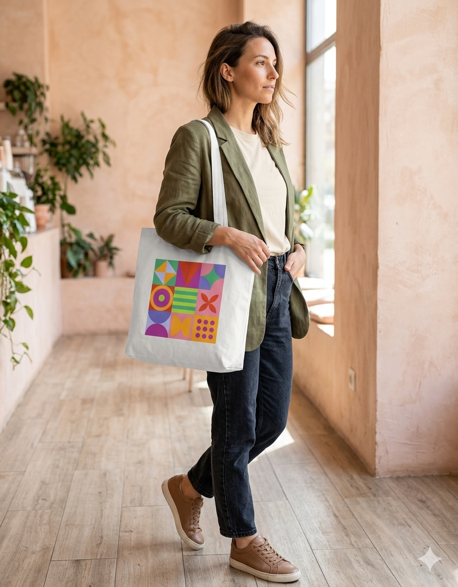 Bauhaus Grid - Large Shoulder Tote Bag
