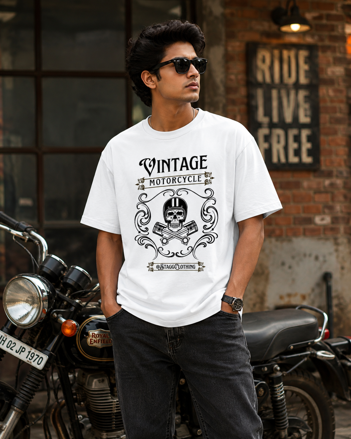 Vintage Motorcycle Skeleton - Unisex Tee